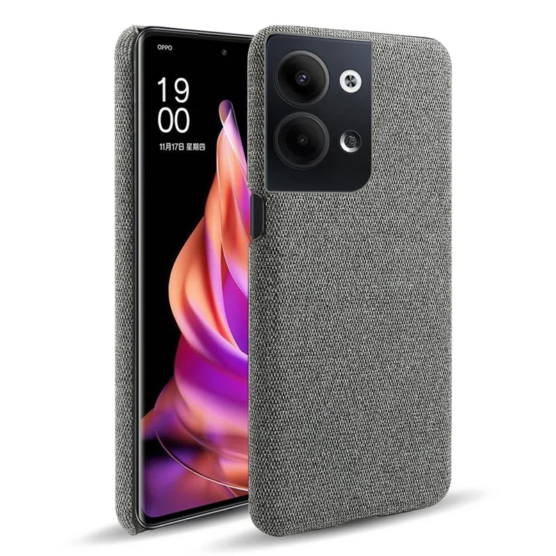 For Oppo Reno9 5G Solid Color Hard PC+Cloth Cell Phone Back Cover Anti-shock Phone Case - Grey