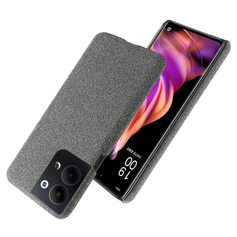 For Oppo Reno9 5G Solid Color Hard PC+Cloth Cell Phone Back Cover Anti-shock Phone Case - Grey