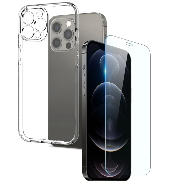 NORTHJO Per iPhone 12 Pro 6.1 pollici 2-in-1 Custodia per telefono antiurto TPU + Protezione per schermo in vetro temperato anti-graffi Ultra Clear - Trasparente