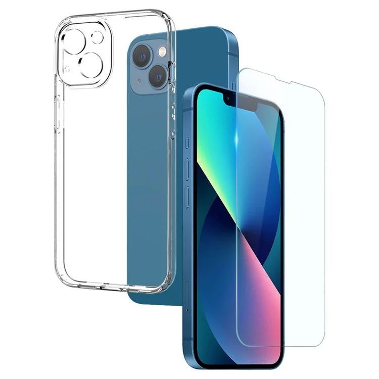 NORTHJO Für iPhone 13 mini 5.4 Zoll 2-in-1 Weiche TPU-Handyhülle + Explosionsgeschützte Ultra-Clear Panzerglas-Displayschutzfolie - Transparent