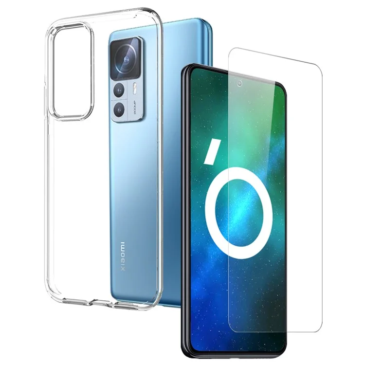 NORTHJO Für Xiaomi 12T Pro 5G 2-in-1 Stoßfestes Weiches TPU-Schutzhülle + Ultra-Klare gehärtete Glas-Bildschirmschutzfolie - Transparent
