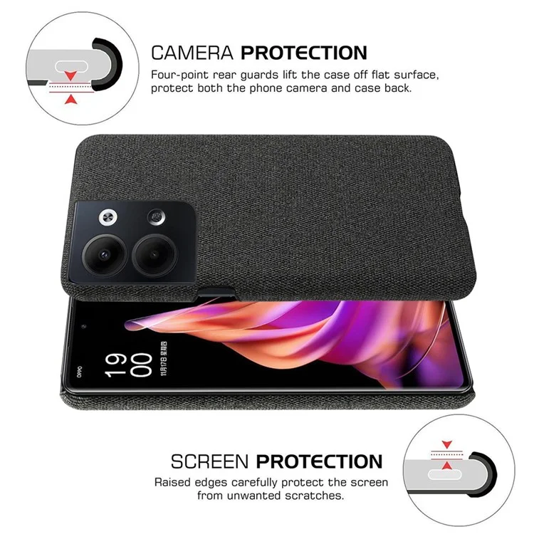 Para Oppo Reno9 Pro+ 5G Capa de Smartphone à Prova de Choque Cor Sólida Anti-Arranhões Capa de Telefone PC+Cloth Duro - Preto