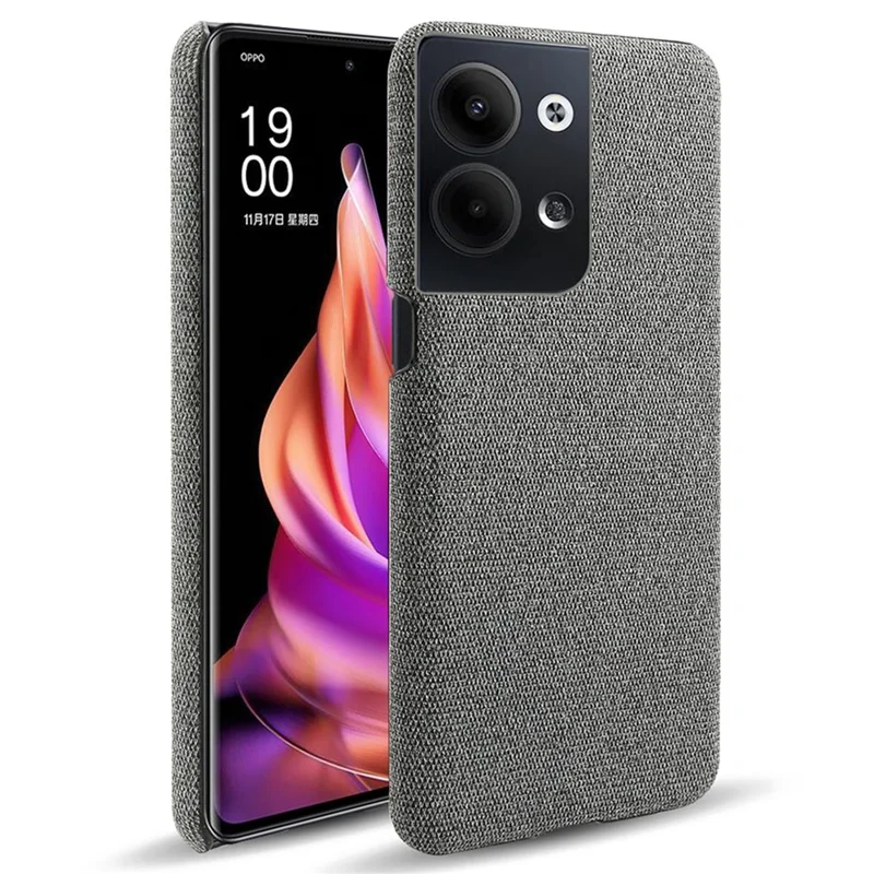 For Oppo Reno9 Pro+ 5G Shockproof Smartphone Case Solid Color Anti-scratch Hard PC+Cloth Phone Cover - Grey