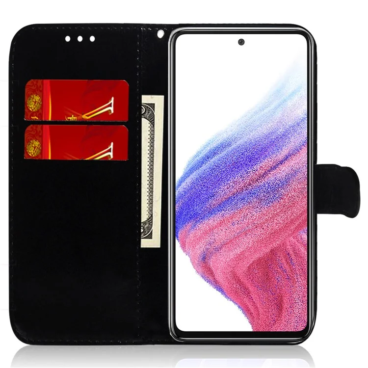 Para Samsung Galaxy A34 5G PU Leather Dazzling Flower Pattern Full Protection Wallet Case Stand Magnetic Closure Flip Phone Cover with Strap - Black