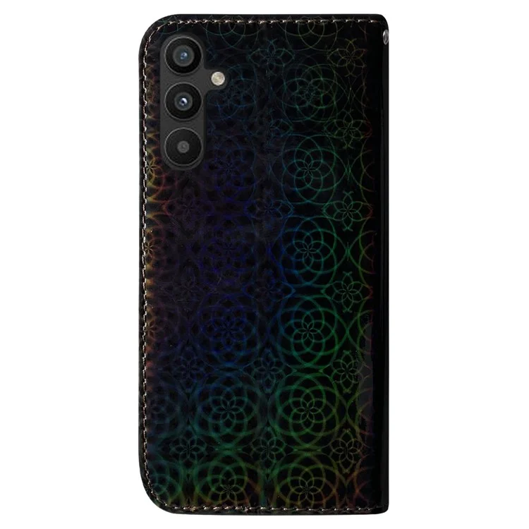 Para Samsung Galaxy A34 5G PU Leather Dazzling Flower Pattern Full Protection Wallet Case Stand Magnetic Closure Flip Phone Cover with Strap - Black