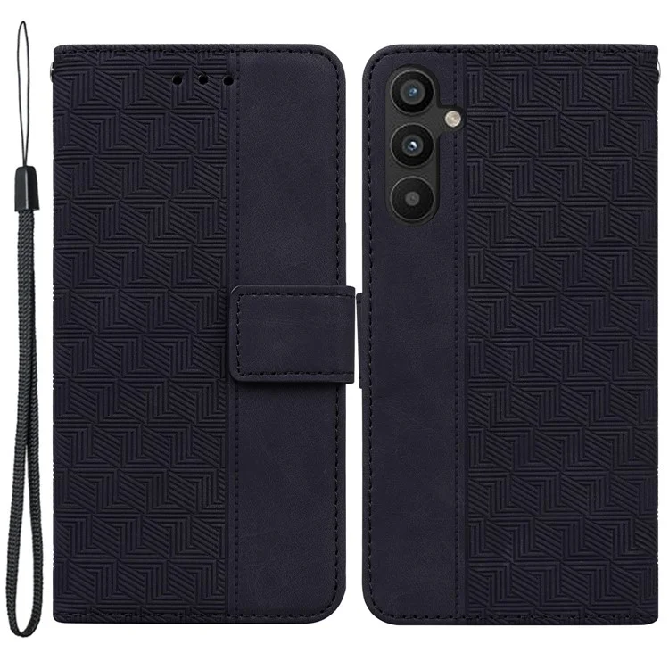 Para Samsung Galaxy A34 5G Carteira à prova de choques Padrão geométrico impresso Caso de telefone de couro PU Fecho magnético Alça manual Suporte Flip Phone Cover - Preto