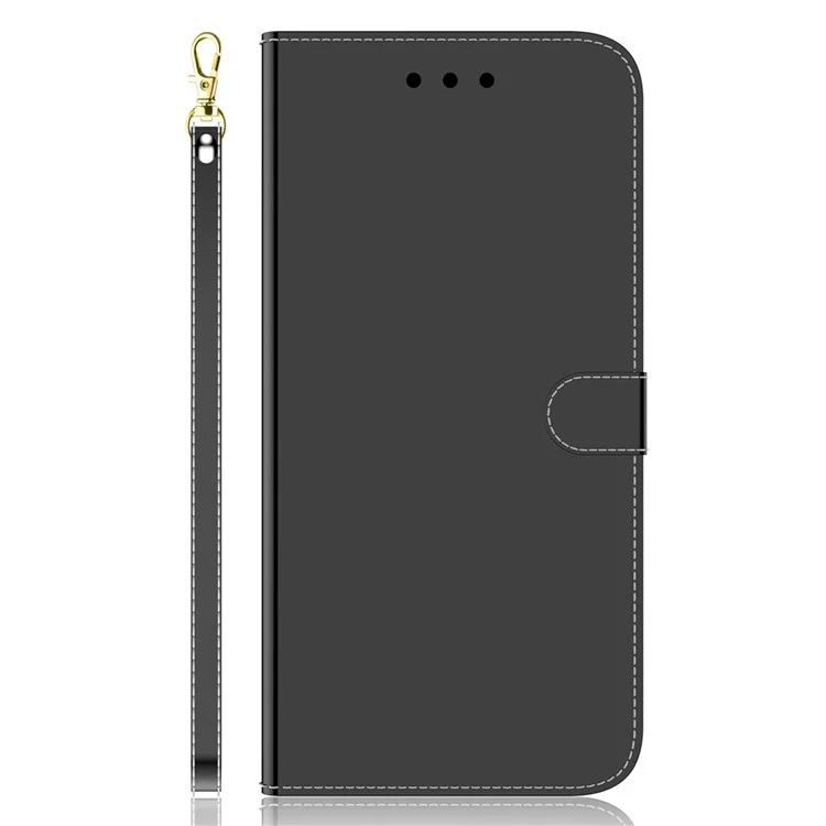 Per Samsung Galaxy A34 5G Antiimpronta PU Pelle Portafoglio Custodia Telefono Superficie Specchio-like Chiusura Magnetica Supporto Flip Phone Cover con Cinghia - Nero