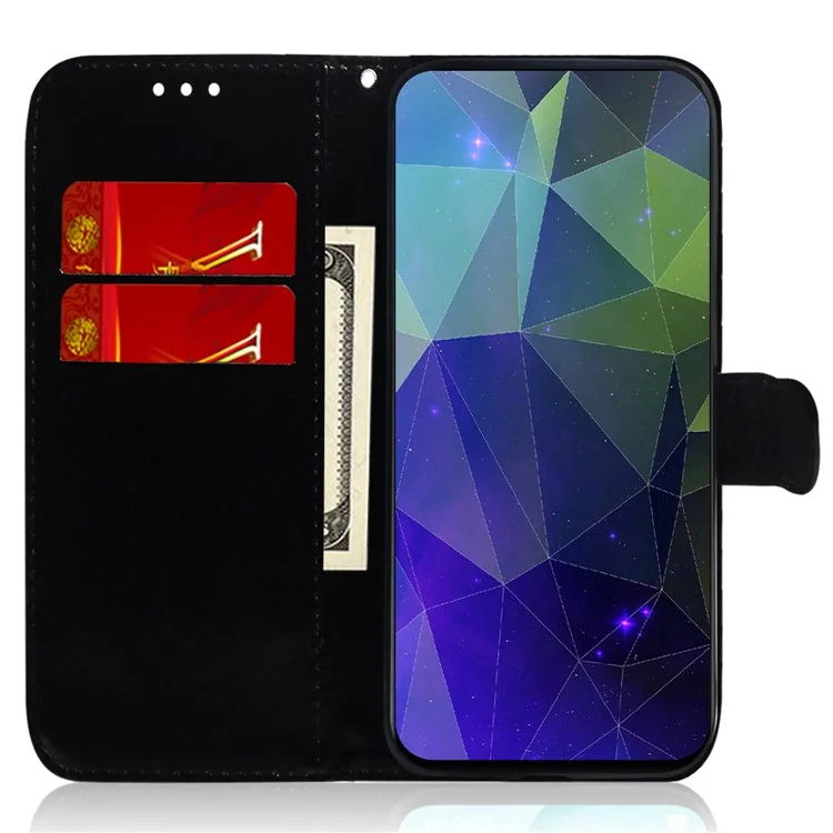 For Samsung Galaxy A54 5G Wallet Phone Case Mirror-like Surface PU Leather Magnetic Clasp Stand Flip Phone Cover with Strap - Cyan