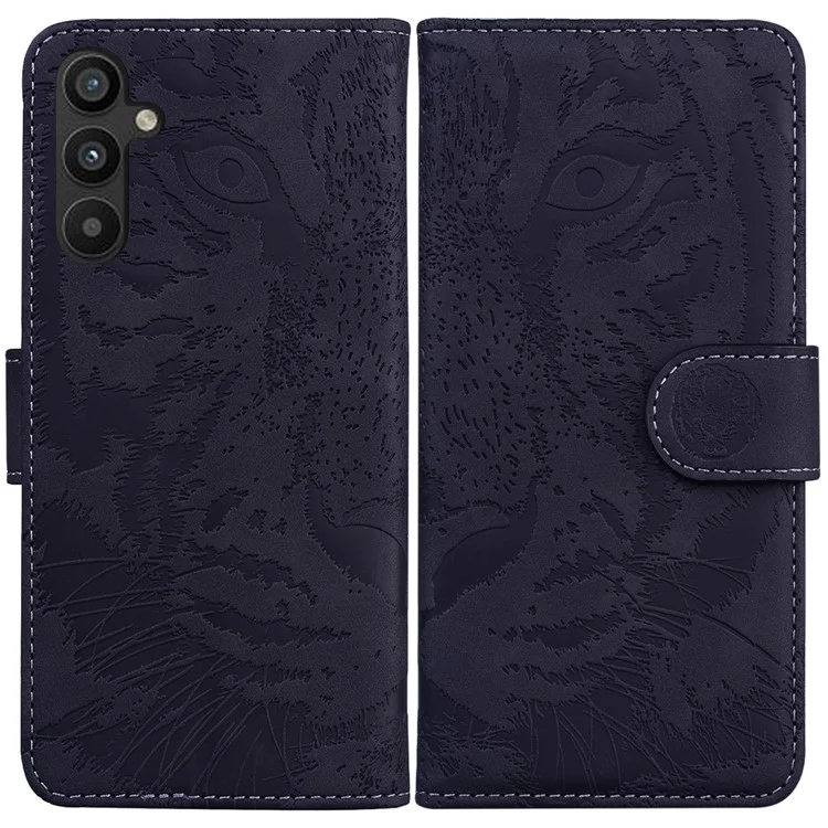 For Samsung Galaxy A54 5G PU Leather Stand Magnetic Clasp Case Tiger Pattern Imprinted Wallet Protective Phone Cover - Black