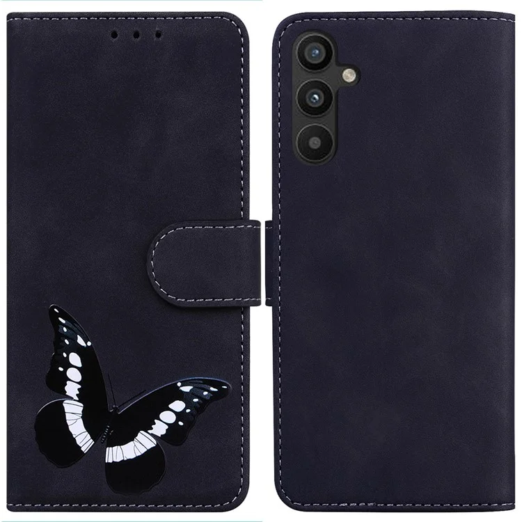 Per Samsung Galaxy A54 5G Butterfly Pattern Printing Stand PU Leather Skin-touch Cover Mobile Phone Wallet Case - Nero