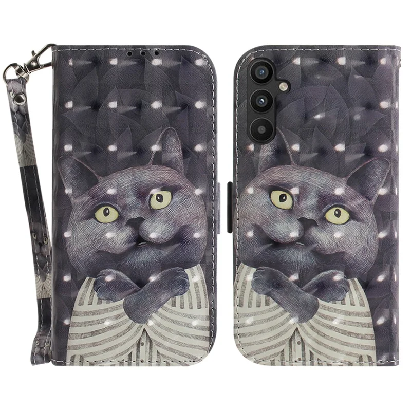 Anti-fall Phone Cover for Samsung Galaxy A34 5G, PU Leather Foldable Stand Wallet 3D Pattern Printing Phone Case with Strap - Embracing Cat