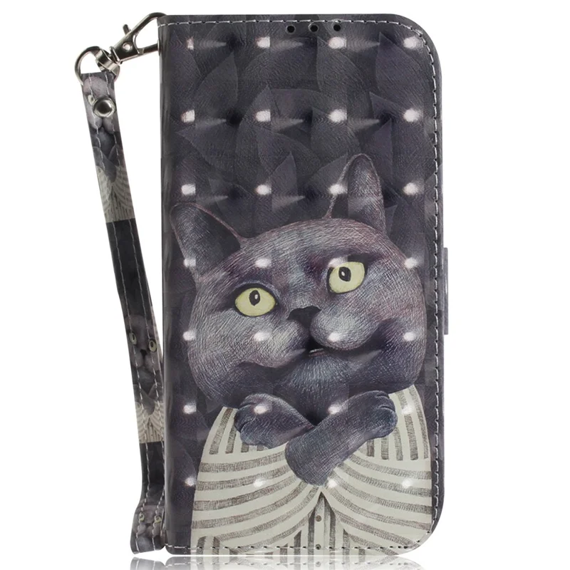 Anti-fall Phone Cover for Samsung Galaxy A34 5G, PU Leather Foldable Stand Wallet 3D Pattern Printing Phone Case with Strap - Embracing Cat