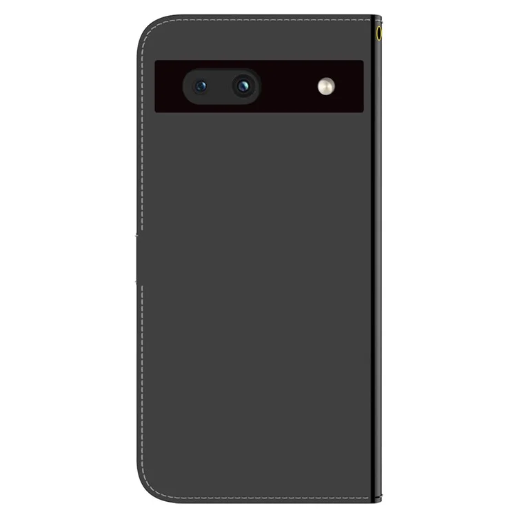 For Google Pixel 7a Mirror-like Surface PU Leather Wallet Phone Case Magnetic Clasp Stand Flip Phone Cover with Strap - Black