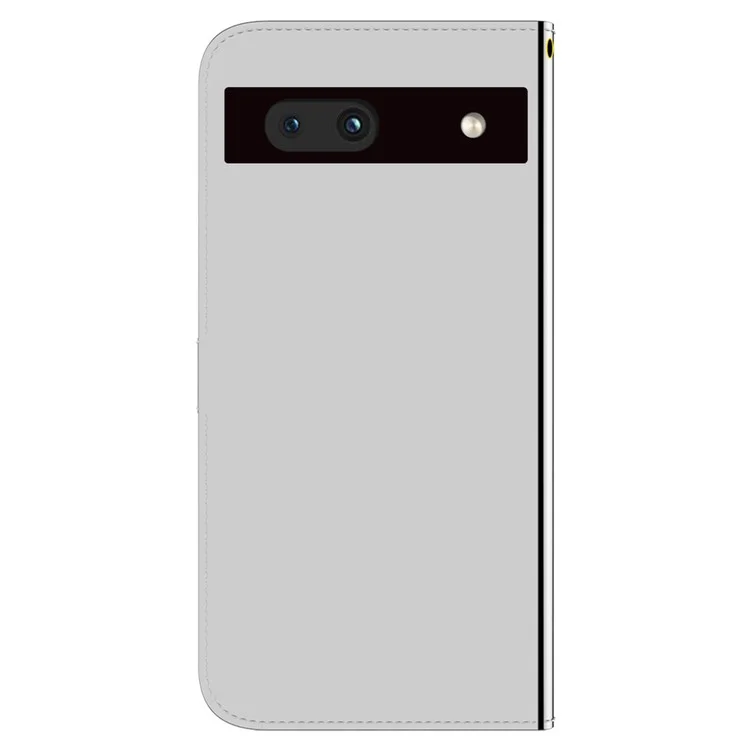 For Google Pixel 7a Mirror-like Surface PU Leather Wallet Phone Case Magnetic Clasp Stand Flip Phone Cover with Strap - Silver