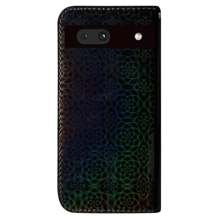 For Google Pixel 7a PU Leather Dazzling Flower Pattern Wallet Case Stand Magnetic Closure Bump Proof Flip Phone Cover with Strap - Black