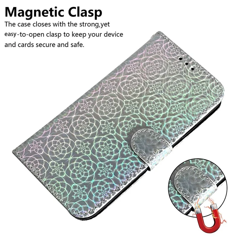 For Google Pixel 7a PU Leather Dazzling Flower Pattern Wallet Case Stand Magnetic Closure Bump Proof Flip Phone Cover with Strap - Grey