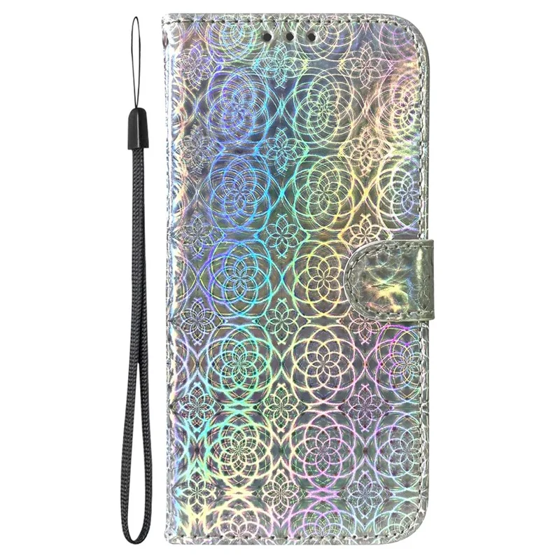 For Google Pixel 7a PU Leather Dazzling Flower Pattern Wallet Case Stand Magnetic Closure Bump Proof Flip Phone Cover with Strap - Grey