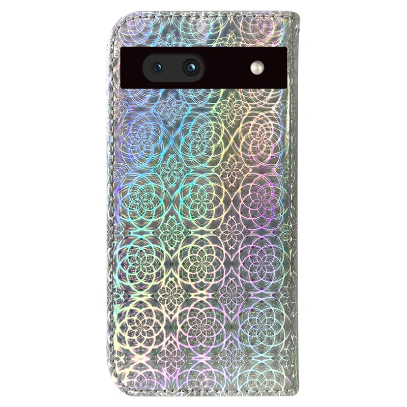 For Google Pixel 7a PU Leather Dazzling Flower Pattern Wallet Case Stand Magnetic Closure Bump Proof Flip Phone Cover with Strap - Grey