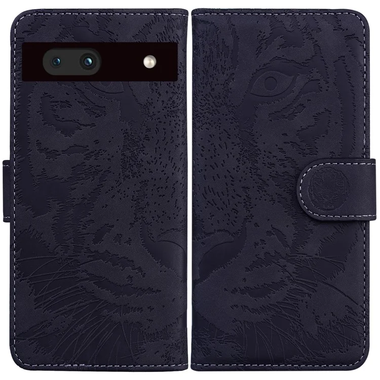 For Google Pixel 7a Tiger Pattern Imprinted Wallet PU Leather Stand Magnetic Clasp Protective Phone Case - Black