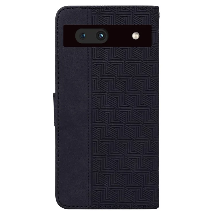 Imprinted Geometry Pattern Phone Case for Google Pixel 7a, Anti-Scratch PU Leather Magnetic Closure Wallet Stand Phone Cover - Black