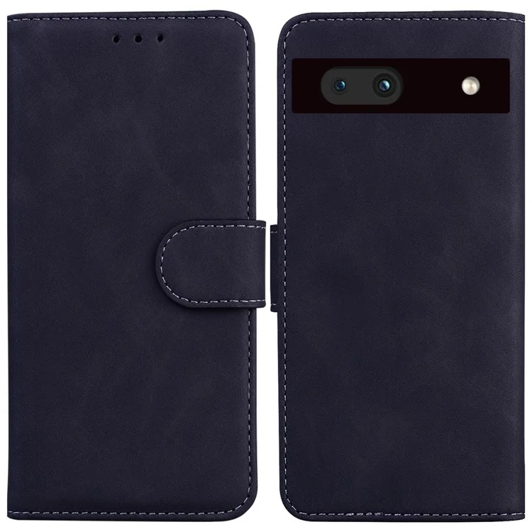 For Google Pixel 7a Drop Protection PU Leather Wallet Case Solid Color Shockproof Phone Stand Cover - Black
