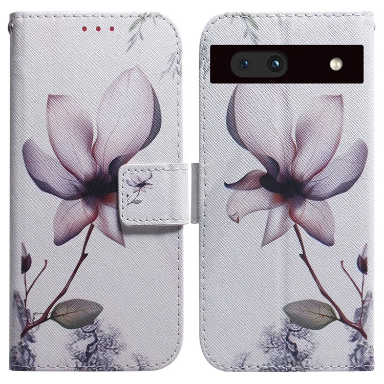 Per Google Pixel 7a PU Leather Folio Wallet Case Pattern Printing Stand Magnetic Closure Phone Cover - Pink Flower