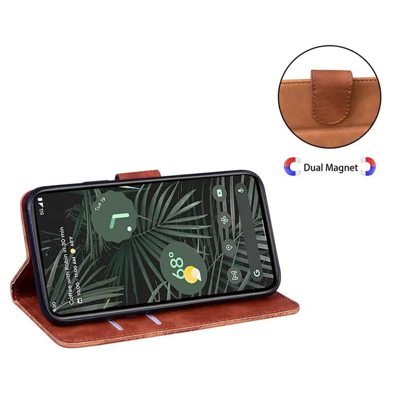 For Google Pixel 7a Skin-touch Feeling Phone Shell Big Butterfly Pattern Printing Wallet PU Leather Stand Cover Case - Brown