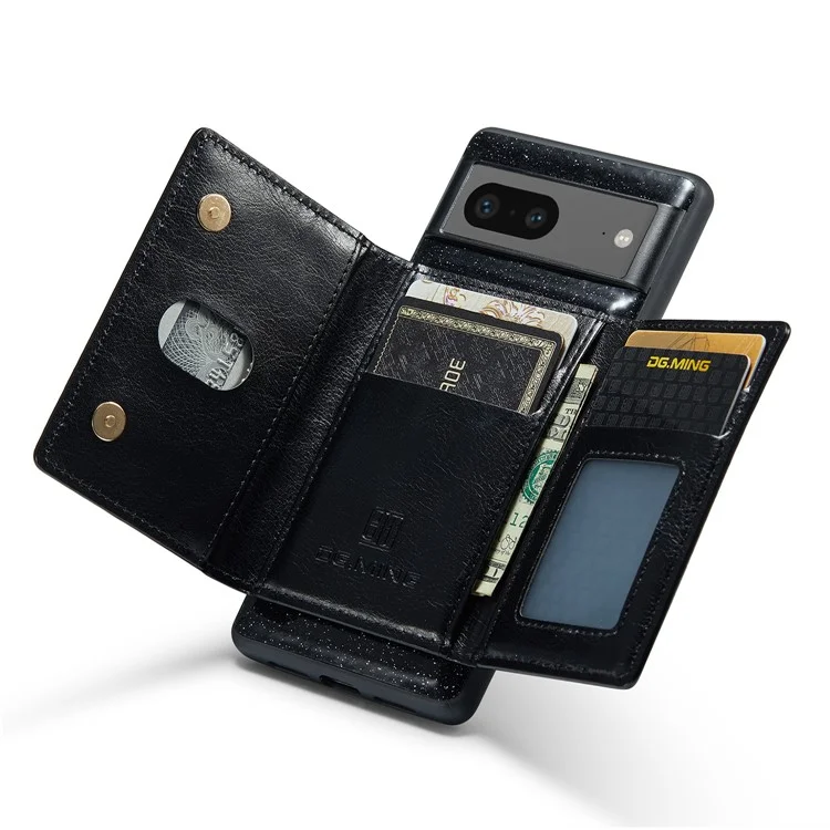 DG.MING M3 Series For Google Pixel 7 5G Magnetic Detachable Glitter Bling Powder PU Leather Phone Cover Wallet Kickstand Shockproof Phone Case - Negro