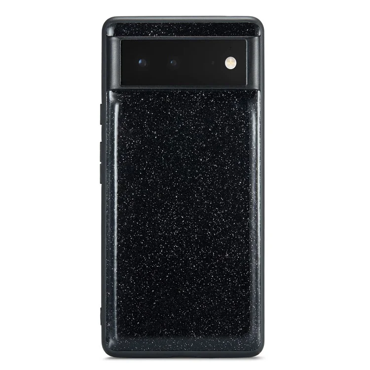 DG.MING M3 Series For Google Pixel 6a Glitter Bling Powder PU Leather Anti-scratch Magnetic Phone Cover PC+TPU Kickstand Zipper Pocket Wallet Smartphone Case - Black
