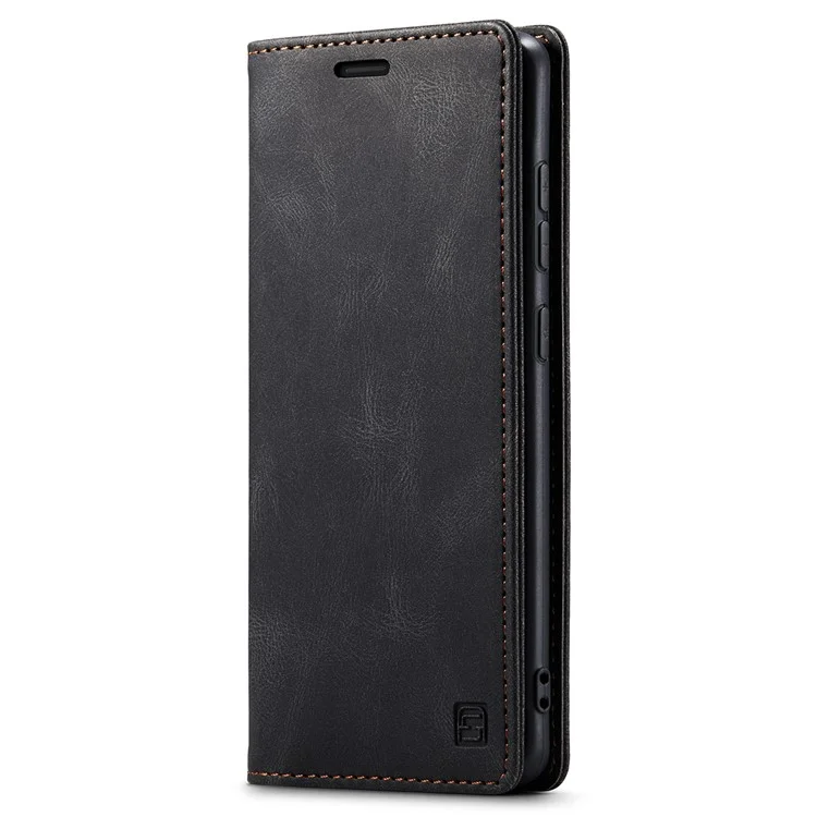 AUTSPACE A01 Series for Samsung Galaxy S23 RFID Blocking Anti-drop Phone Case Retro Texture PU Leather Wallet Stand Matte Flip Phone Cover - Black