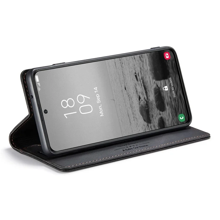 AUTSPACE A01 Series for Samsung Galaxy S23 RFID Blocking Anti-drop Phone Case Retro Texture PU Leather Wallet Stand Matte Flip Phone Cover - Black