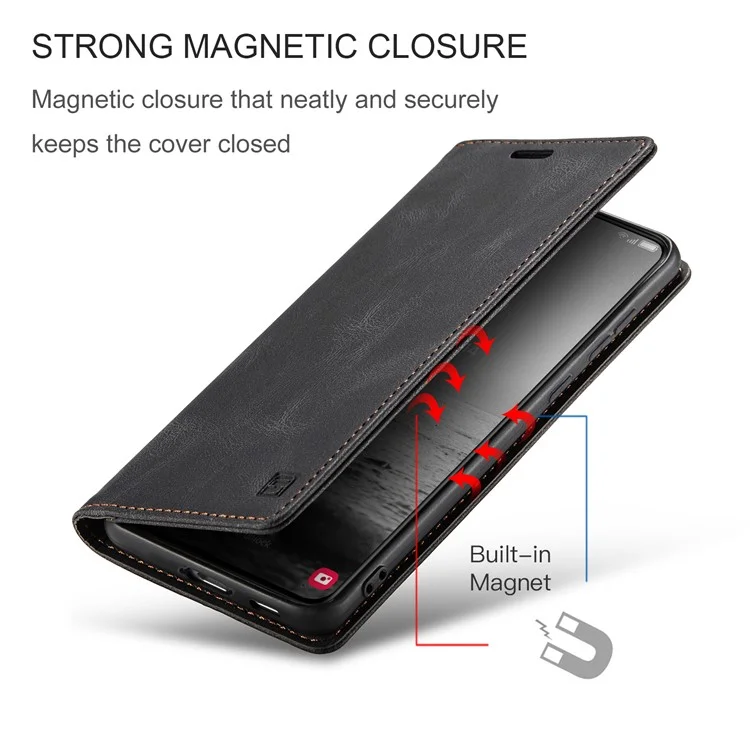 AUTSPACE A01 Series for Samsung Galaxy S23 RFID Blocking Anti-drop Phone Case Retro Texture PU Leather Wallet Stand Matte Flip Phone Cover - Black