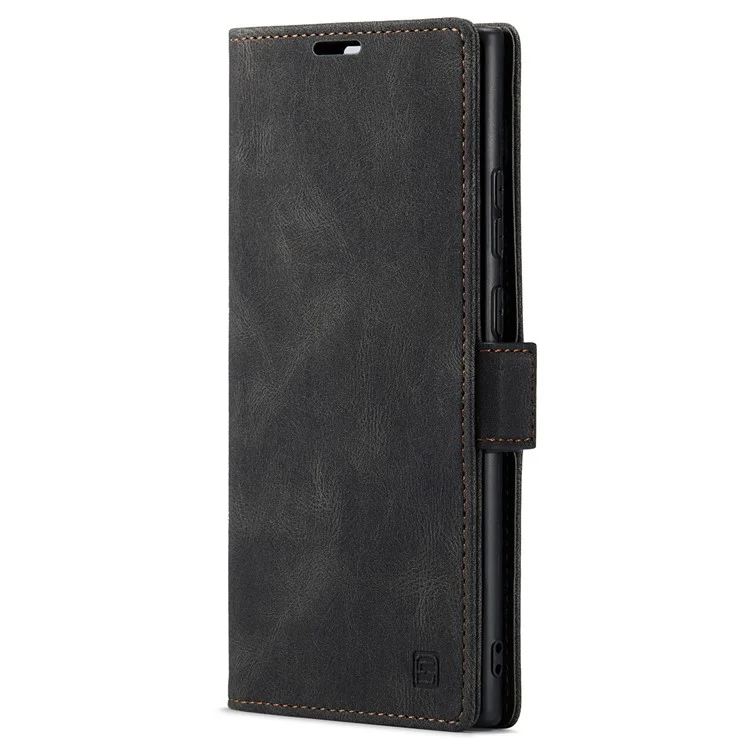 AUTSPACE A01 Series for Samsung Galaxy S23 Ultra RFID Blocking Phone Case Flip Leather Stand Wallet Full Protection Retro Texture Matte Phone Cover - Black