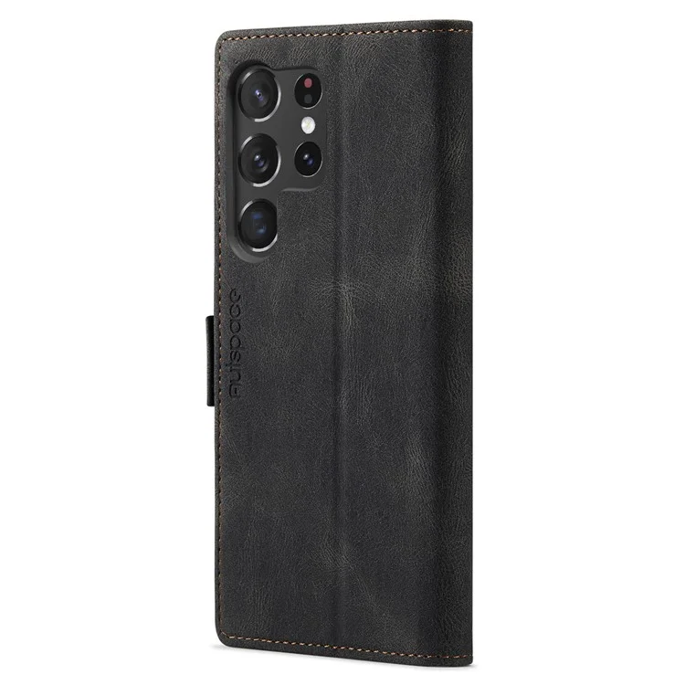 AUTSPACE A01 Series for Samsung Galaxy S23 Ultra RFID Blocking Phone Case Flip Leather Stand Wallet Full Protection Retro Texture Matte Phone Cover - Black