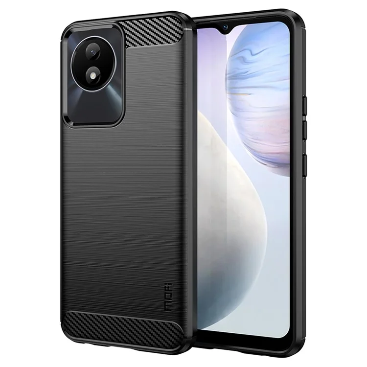 MOFI JK TPU Serie-1 per vivo Y02 4G Custodia Slim per Telefono Fibra di Carbonio Spazzolata Anti-graffio Custodia Posteriore TPU - Nera