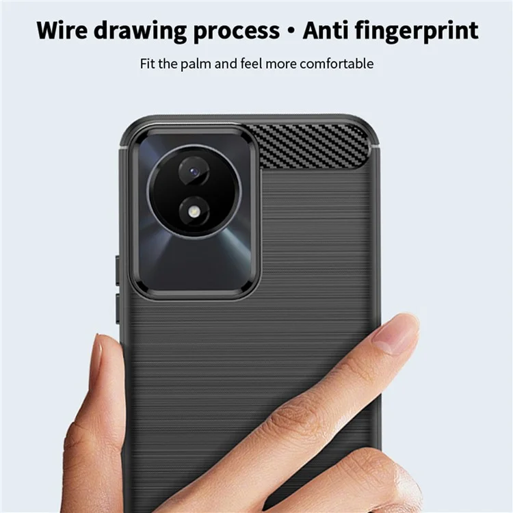 MOFI JK TPU Serie-1 per vivo Y02 4G Custodia Slim per Telefono Fibra di Carbonio Spazzolata Anti-graffio Custodia Posteriore TPU - Nera