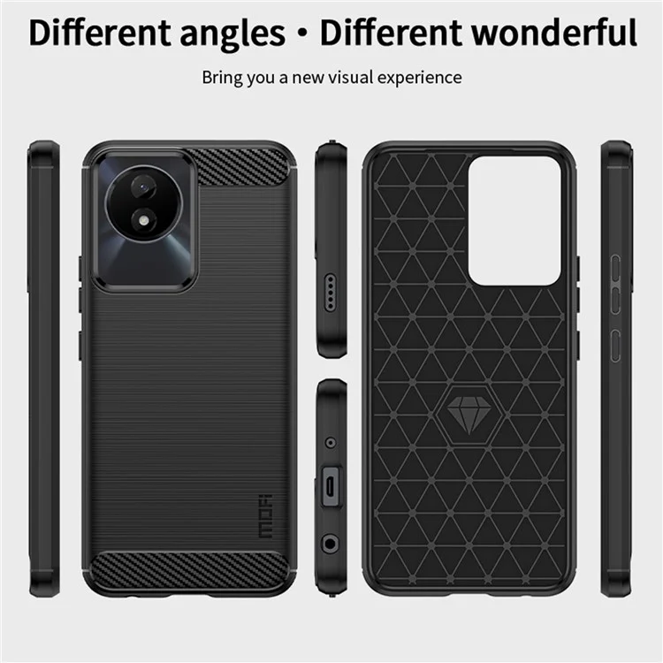 MOFI JK TPU Serie-1 per vivo Y02 4G Custodia Slim per Telefono Fibra di Carbonio Spazzolata Anti-graffio Custodia Posteriore TPU - Nera