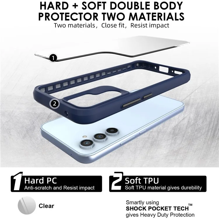Combat X Mode Für Samsung Galaxy A54 5G Transparentes Handy-Cover Harte PC Weiche TPU Schutzhülle Handyhülle - Blau