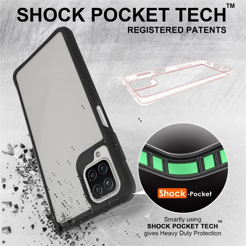 Combat X Mode For Samsung Galaxy A12 / M12 (India) 4G / M12 Anti-fall Transparent Smartphone Case Hard PC Soft TPU Protective Phone Back Cover - Black