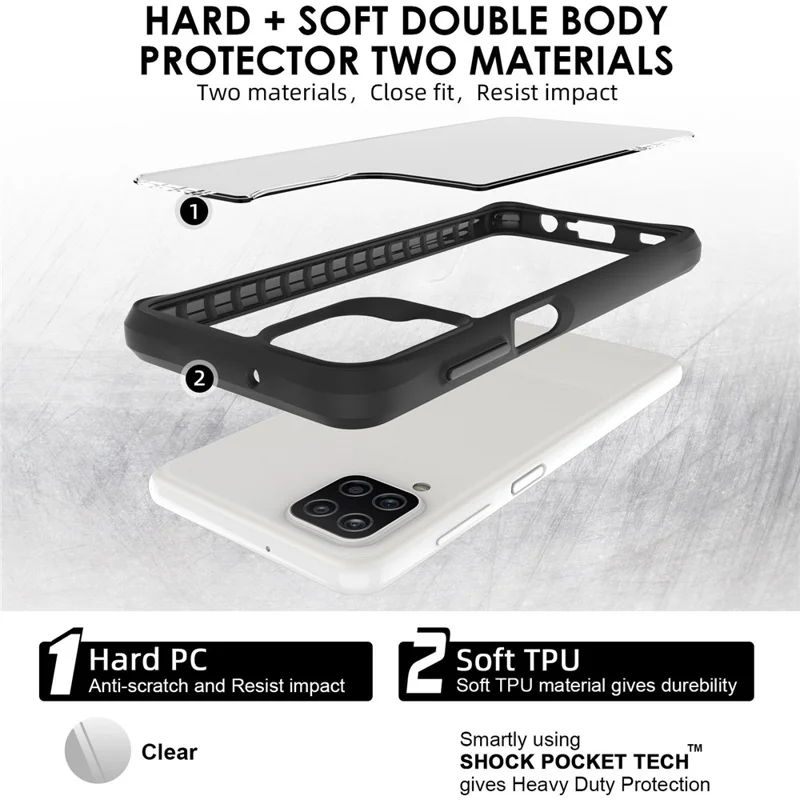 Combat X Mode For Samsung Galaxy A12 / M12 (India) 4G / M12 Anti-fall Transparent Smartphone Case Hard PC Soft TPU Protective Phone Back Cover - Black