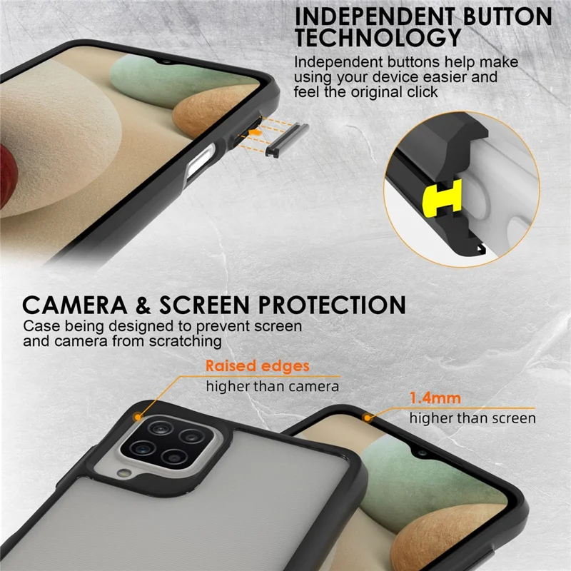 Combat X Mode For Samsung Galaxy A12 / M12 (India) 4G / M12 Anti-fall Transparent Smartphone Case Hard PC Soft TPU Protective Phone Back Cover - Black