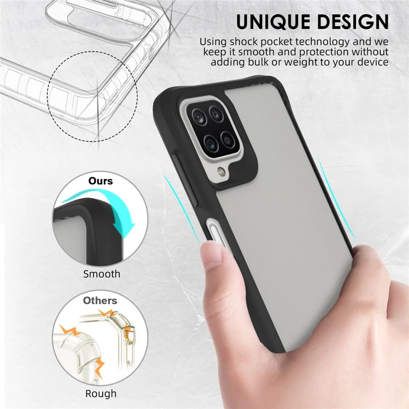 Combat X Mode For Samsung Galaxy A12 / M12 (India) 4G / M12 Anti-fall Transparent Smartphone Case Hard PC Soft TPU Protective Phone Back Cover - Black