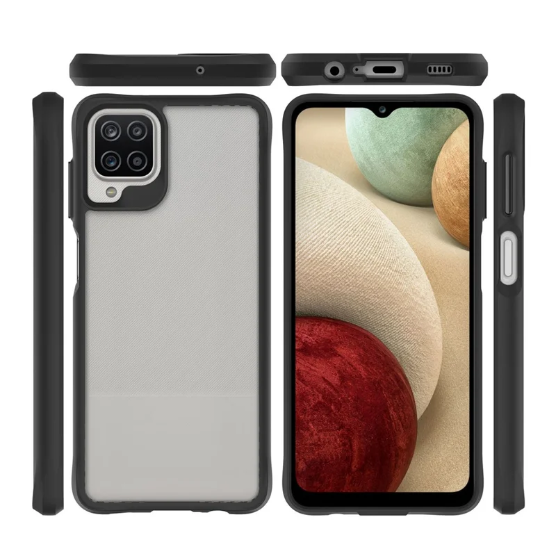 Combat X Mode For Samsung Galaxy A12 / M12 (India) 4G / M12 Anti-fall Transparent Smartphone Case Hard PC Soft TPU Protective Phone Back Cover - Black