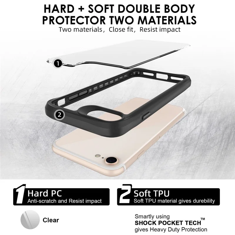 Kampf X -modus Für Iphone 6 / 6s / 7 / 8 4,7 Zoll / SE (2020) / SE (2022) Clear Case Hard PC Soft TPU Anti-drop-schutz-telefonabdeckung - Schwarz