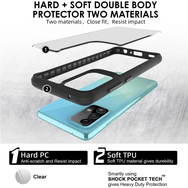 Combat X Mode For Samsung Galaxy A52 4G / 5G / A52s 5G Reinforced Corners Clear Case Soft TPU Hard PC Anti-Scratch Phone Cover - Black