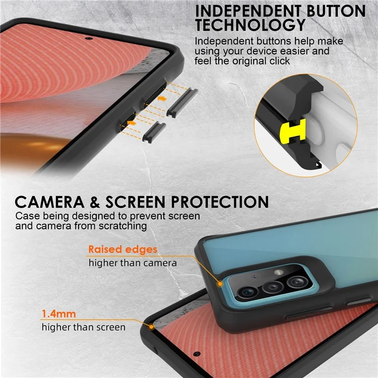 Combat X Mode For Samsung Galaxy A52 4G / 5G / A52s 5G Reinforced Corners Clear Case Soft TPU Hard PC Anti-Scratch Phone Cover - Black