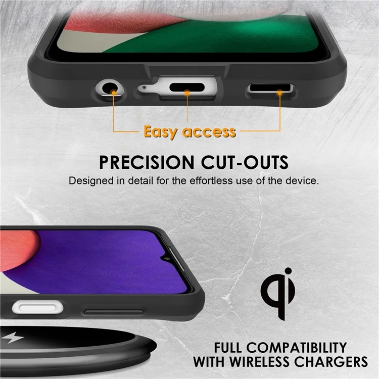 Combat X Mode For Samsung Galaxy A13 4G / 5G / A04s 4G (164.7 x 76.7 x 9.1 mm) / A04 4G (164.4 x 76.3 x 9.1 mm) Clear Phone Case Soft TPU Hard PC Reinforced Corners Cover - Black