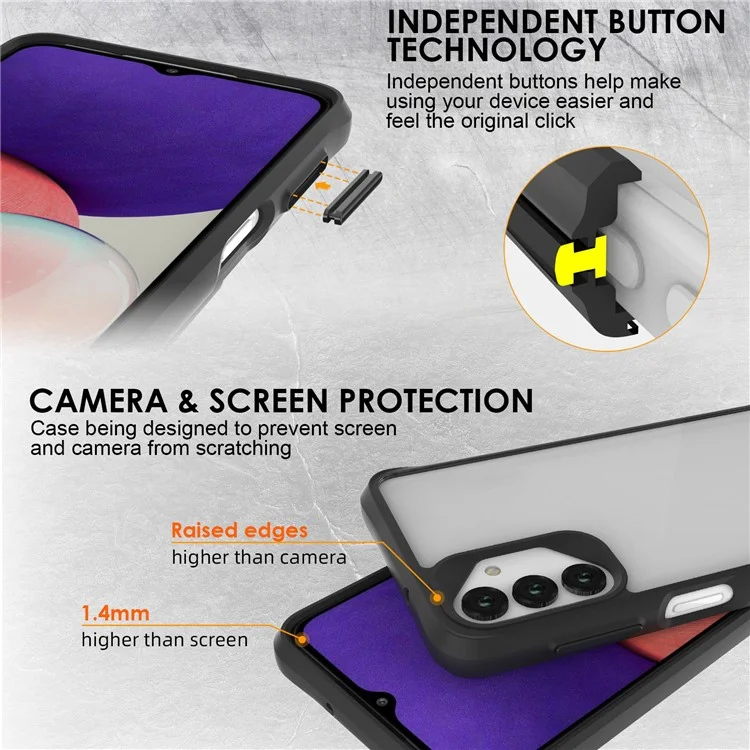 Combat X Mode For Samsung Galaxy A13 4G / 5G / A04s 4G (164.7 x 76.7 x 9.1 mm) / A04 4G (164.4 x 76.3 x 9.1 mm) Clear Phone Case Soft TPU Hard PC Reinforced Corners Cover - Black