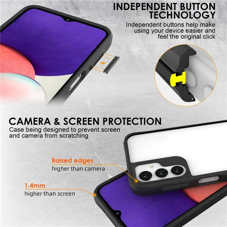 Combat X Mode For Samsung Galaxy A14 5G / A14 4G Four Corner Protection Phone Case Soft TPU Hard PC Shockproof Clear Cover - Black