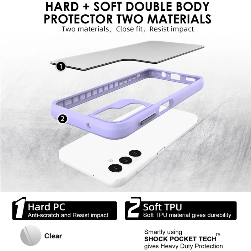 Combat X Mode For Samsung Galaxy A14 5G / A14 4G Four Corner Protection Phone Case Soft TPU Hard PC Shockproof Clear Cover - Purple